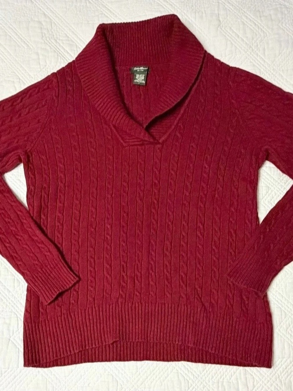 Eddie Bauer Cable Knit Cowl Neck Sweater Red Large Cotyon Angora Blend
